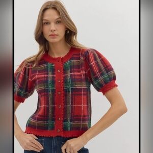 ENTRO RED PLAID SWEATER SIZE SMALL